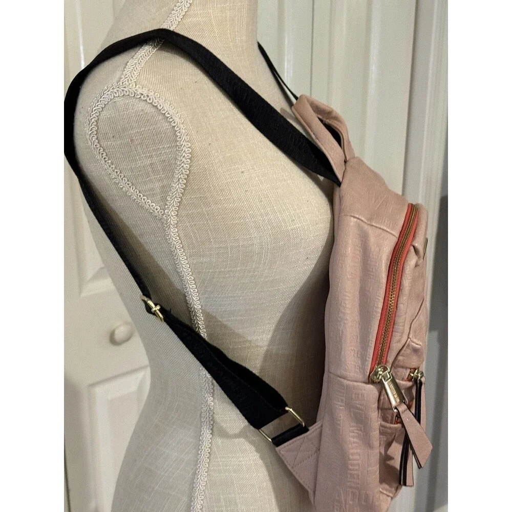 Steve Madden Bprep Blush Pink/Gold Embossed Faux Leather Backpack Purse 12